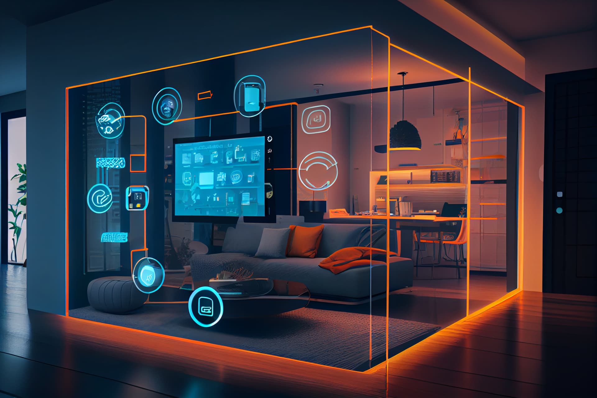 Image of an interior space with technological components for smart home experience